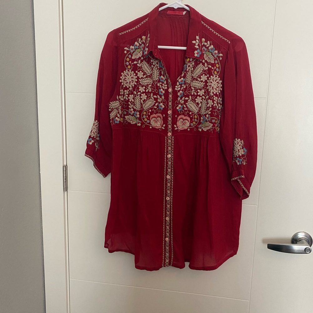 Embroidered Johnny Was Red Women's Top